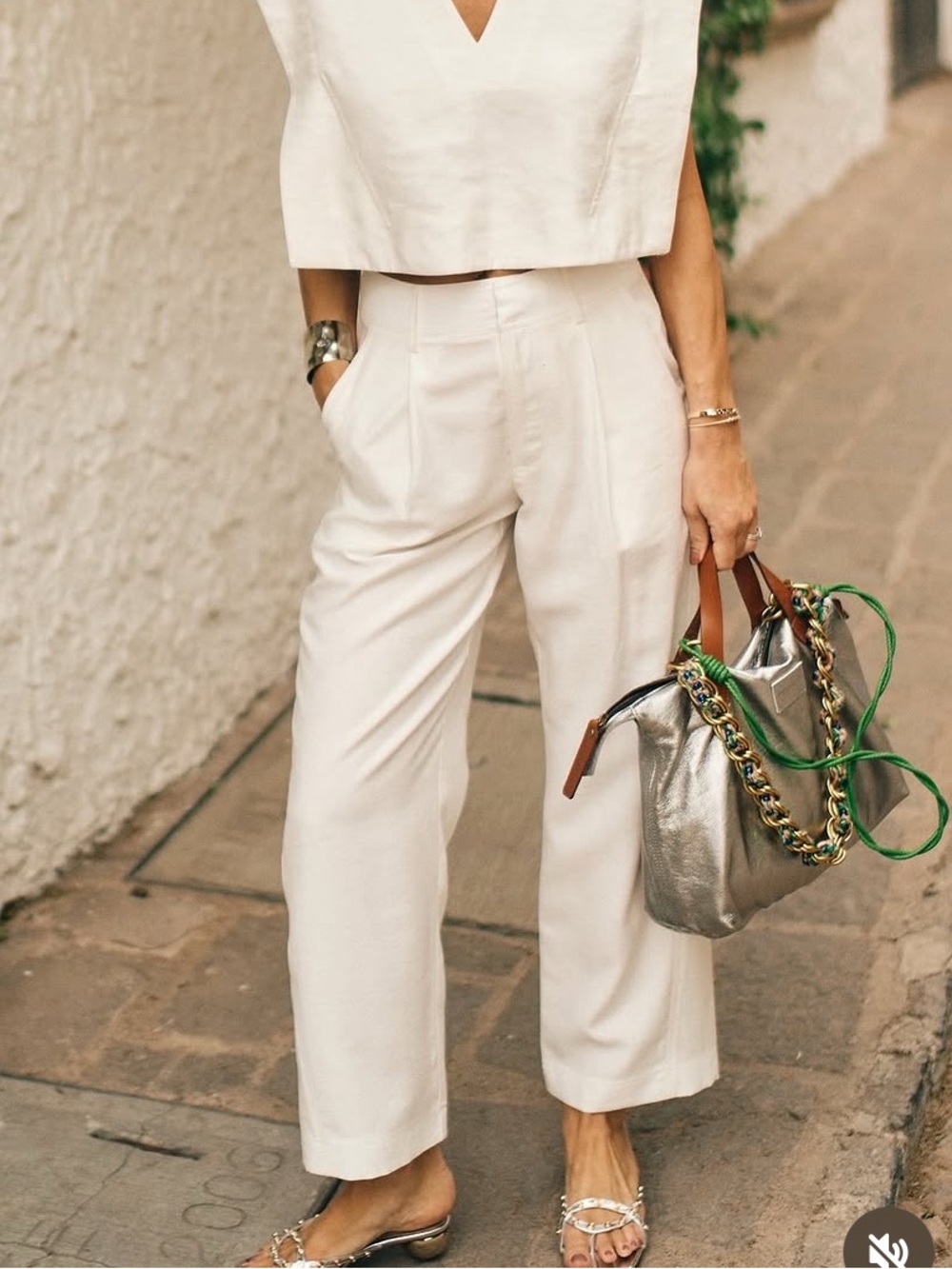 ANTONIO MELANI X MG STYLE Cropped Wide-Leg Pants in Off-White